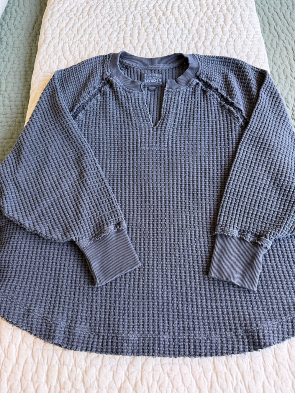 American Eagle Outfitters Women’a Slate Blue Waffle-Knit Sweatshirt